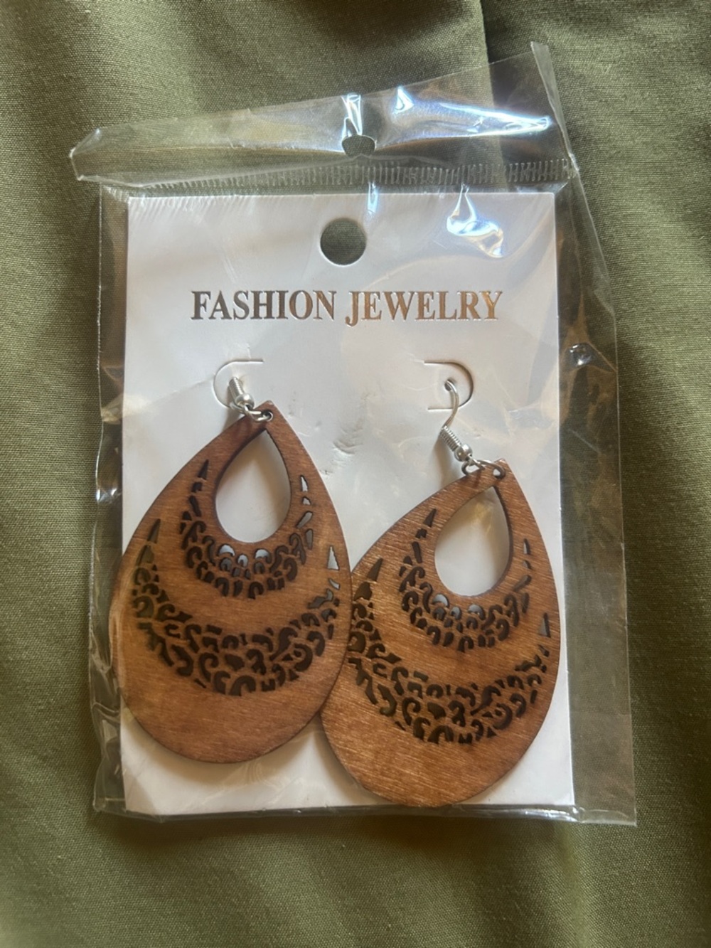 Fashion Jewelry Brown Laser-Cut Teardrop Wood Earrings